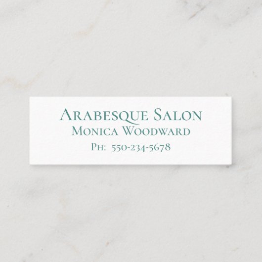 Minimalistische Elegante Aqua Blue Calling Card Telefonnummerkarte (Rückseite)