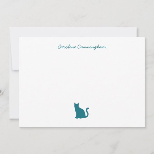 Minimalistische Elegante Aqua Cat Flat Note Card Mitteilungskarte (Vorderseite)
