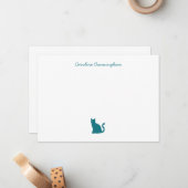 Minimalistische Elegante Aqua Cat Flat Note Card Mitteilungskarte (Vorderseite/Rückseite Beispiel)