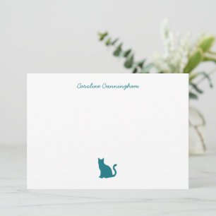 Minimalistische Elegante Aqua Cat Flat Note Card Mitteilungskarte