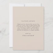 Minimalistische Elegante Beige Einfache Skripthoch Dankeskarte (Rückseite)