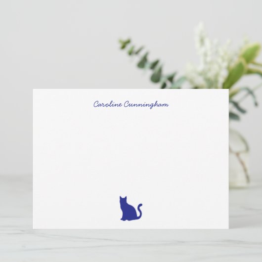 Minimalistische elegante Blue Cat Flat Note Card Mitteilungskarte (Stehend Vorderseite)