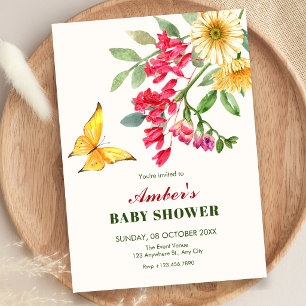 Minimalistische elegante Blumen blühen Baby Shower Einladung