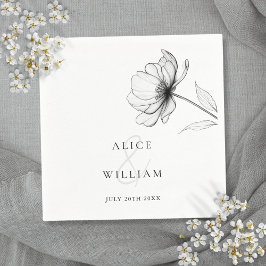 Minimalistische, elegante Blumen-Schwarz-Weiß-Hoch Serviette