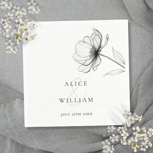 Minimalistische, elegante Blumen-Schwarz-Weiß-Hoch Serviette
