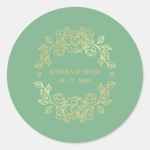 Minimalistische Elegante Blumenjade grün und golde Runder Aufkleber