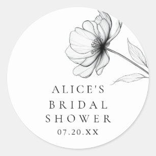 Minimalistische elegante Blumenzeichnung Brautpart Runder Aufkleber