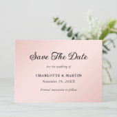 Minimalistische Elegante Blush und Black Wedding Save The Date (Stehend Vorderseite)