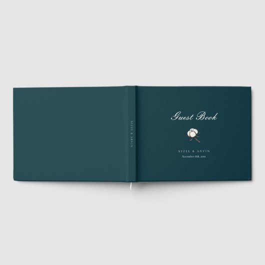 Minimalistische elegante Cotton Deep Green Wedding Gästebuch (Voll)