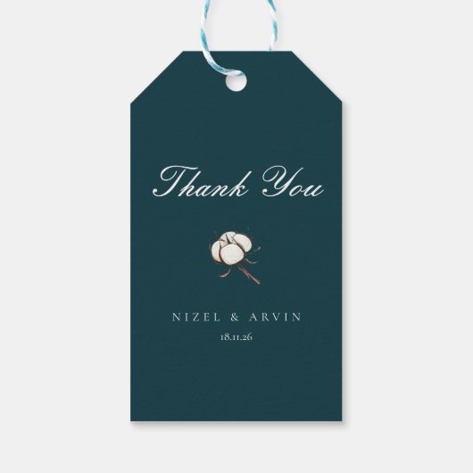 Minimalistische elegante Cotton Deep Green Wedding Geschenkanhänger (Rückseite)