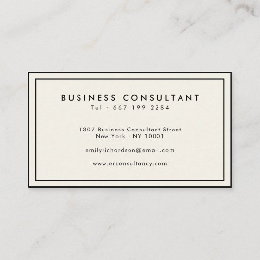 Minimalistische, elegante Creme und schwarz berufl Visitenkarte (Rückseite)