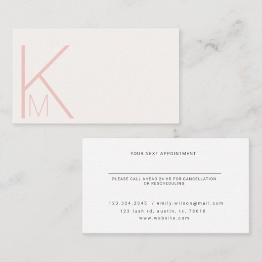 Minimalistische, elegante Doppelmonogramm Terminkarte (Vorne/Hinten)