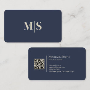 Minimalistische elegante dunkelblaue Initialen QR- Visitenkarte
