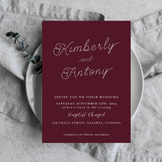 Minimalistische elegante Einladung von Burgundy Re
