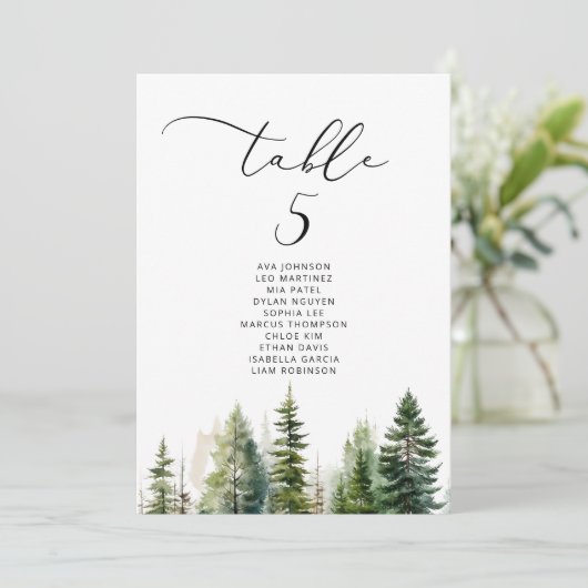 Minimalistische elegante Forest Table Seekarte Einladung (Stehend Vorderseite)