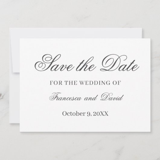 Minimalistische, elegante, graue Hochzeit retten d Save The Date (Vorderseite)