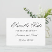 Minimalistische, elegante, graue Hochzeit retten d Save The Date (Stehend Vorderseite)