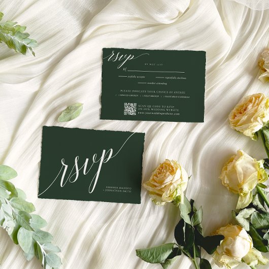 Minimalistische Elegante Grüne Hochzeit RSVP Karte