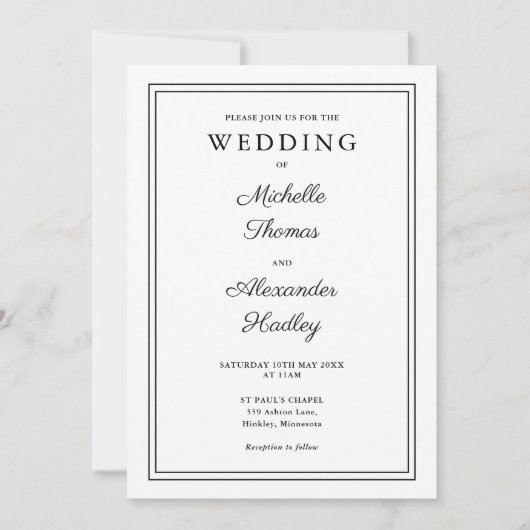 Minimalistische Elegante Hochzeit an der Grenze Einladung (Vorderseite)