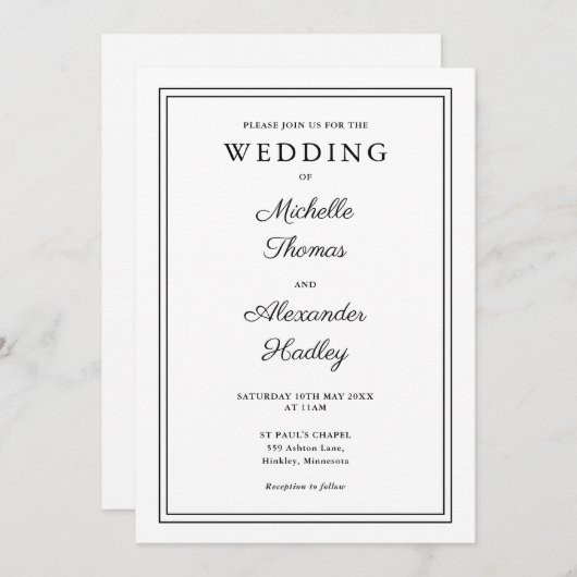 Minimalistische Elegante Hochzeit an der Grenze Einladung (Vorne/Hinten)