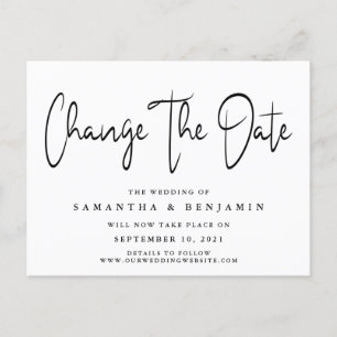Minimalistische Elegante Hochzeit ändert das Datum Ankündigungspostkarte