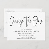 Minimalistische Elegante Hochzeit ändert das Datum Ankündigungspostkarte (Vorne/Hinten)