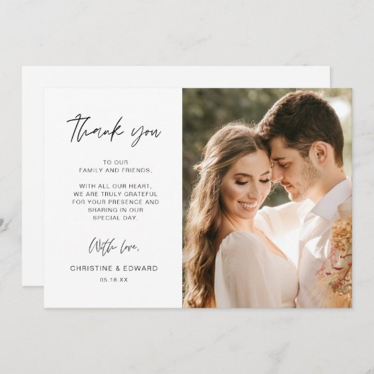 Minimalistische, elegante Hochzeit Danke Fotokarte Einladung (Vorne/Hinten)