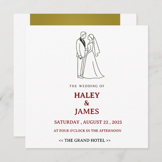 Minimalistische Elegante Hochzeit Einladung (Vorne/Hinten)