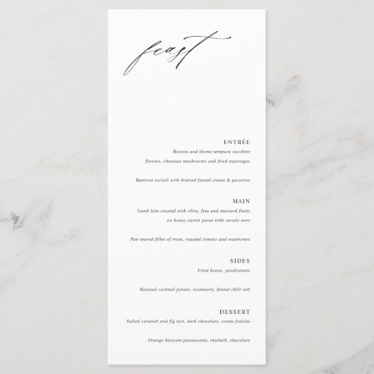 Minimalistische elegante Hochzeits-Menükarte Menükarte (Vorderseite)