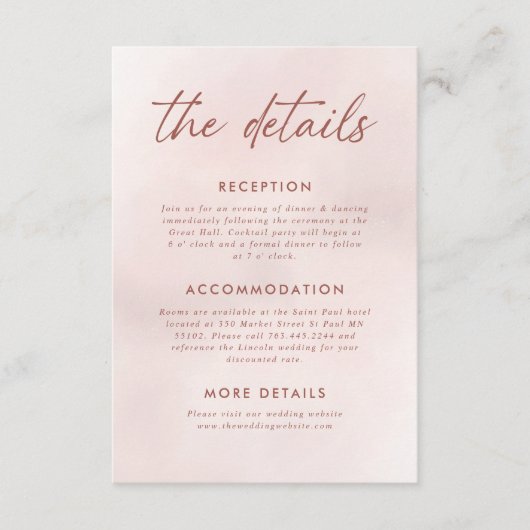 Minimalistische elegante Hochzeitsdetails Begleitkarte (Vorderseite)