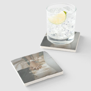 Minimalistische Elegante Hochzeitsfoto-Spar-Anzeig Steinuntersetzer