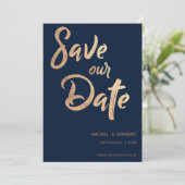 Minimalistische Elegante Imitate Rose Gold Hochzei Save The Date (Stehend Vorderseite)