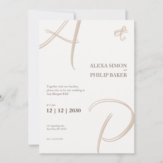 Minimalistische elegante Initialen Einladung (Vorderseite)