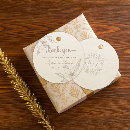 Minimalistische Elegante Kontur Blumenhochzeit Geschenkanhänger