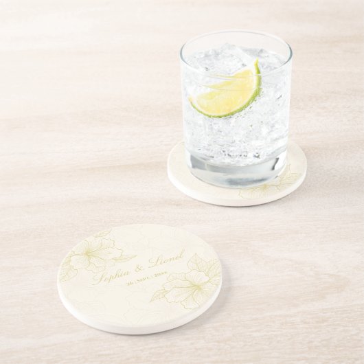 Minimalistische Elegante Kontur Blumenhochzeit Getränkeuntersetzer (Seite)