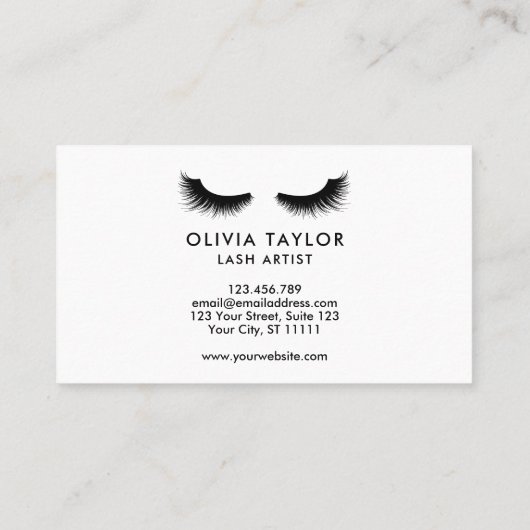 Minimalistische elegante Lashes Schwarz und Weiß Visitenkarte (Rückseite)