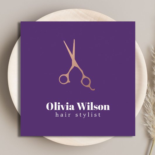 Minimalistische Elegante Lila Rose Goldschere Haar Quadratische Visitenkarte