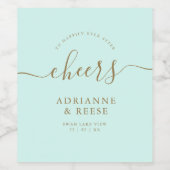 Minimalistische Elegante Mint Green & Gold Hochzei Weinetikett (Einzelnes Label)