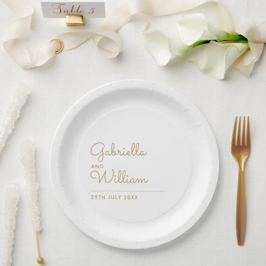 Minimalistische Elegante Moderne Goldene Schrift Pappteller (Hochzeit)