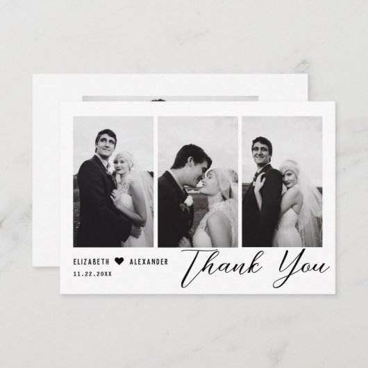 Minimalistische Elegante Moderne SkriptWedding 4 F Dankeskarte (Vorne/Hinten)