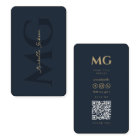 Minimalistische Elegante Monogram Dark Blue QR