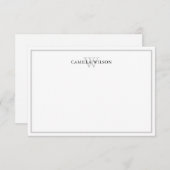 Minimalistische, elegante Monogram, grau-weiß Mitteilungskarte (Vorne/Hinten)