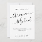 Minimalistische Elegante Name Skript Schwarz-weiß  Save The Date (Vorderseite)
