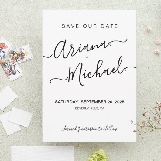 Minimalistische Elegante Name Skript Schwarz-weiß  Save The Date
