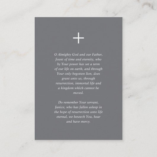 Minimalistische elegante orthodoxe Beerdigungskart Platzkarte (Rückseite)