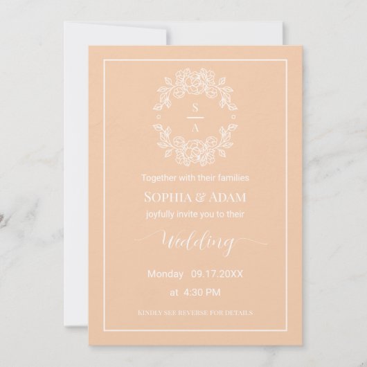 Minimalistische elegante Peach Wedding Invitation Einladung (Vorderseite)