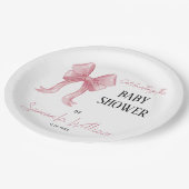 Minimalistische Elegante Pink Bow Girl Babydusche Pappteller (Schrägansicht)