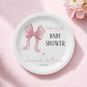 Minimalistische Elegante Pink Bow Girl Babydusche Pappteller