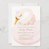 Minimalistische elegante Princess Swan Girl Baby D Einladung (Vorderseite)