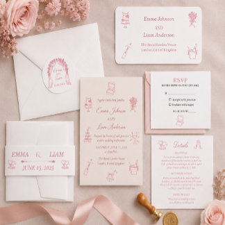 Minimalistische elegante rosafarbene Hochzeit RSVP Karte